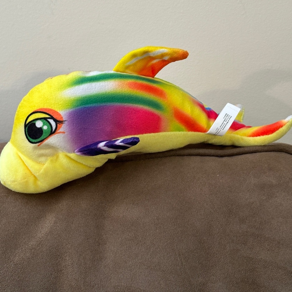 Multicolor dolphin plushie lovie stuffed animal, rainbow print, lovey plushy